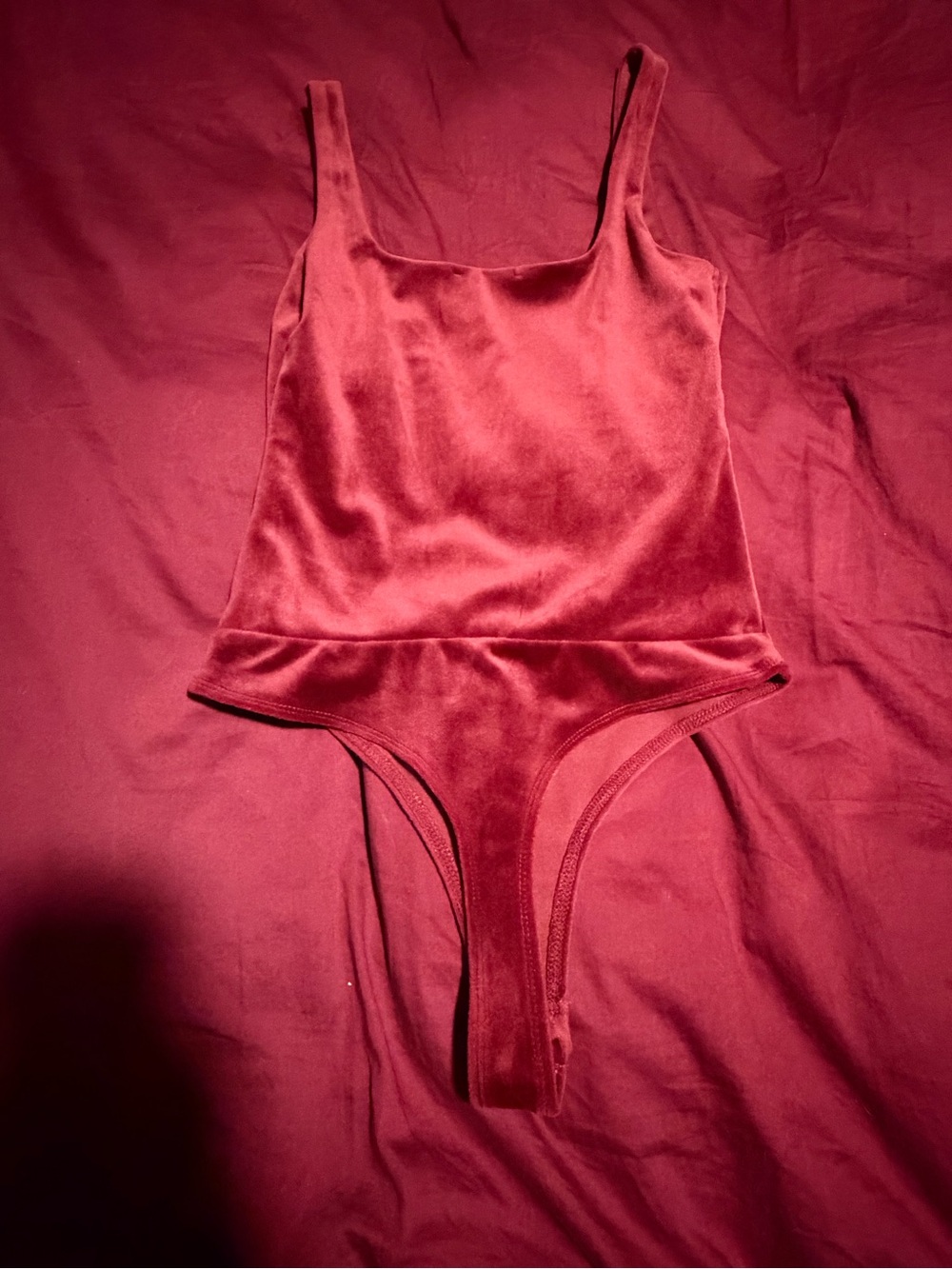 Forever 21 Velvet Scoop Bodysuit - Wine Red